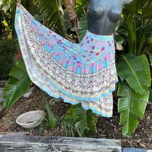 Asymmetric tiered floral skirt